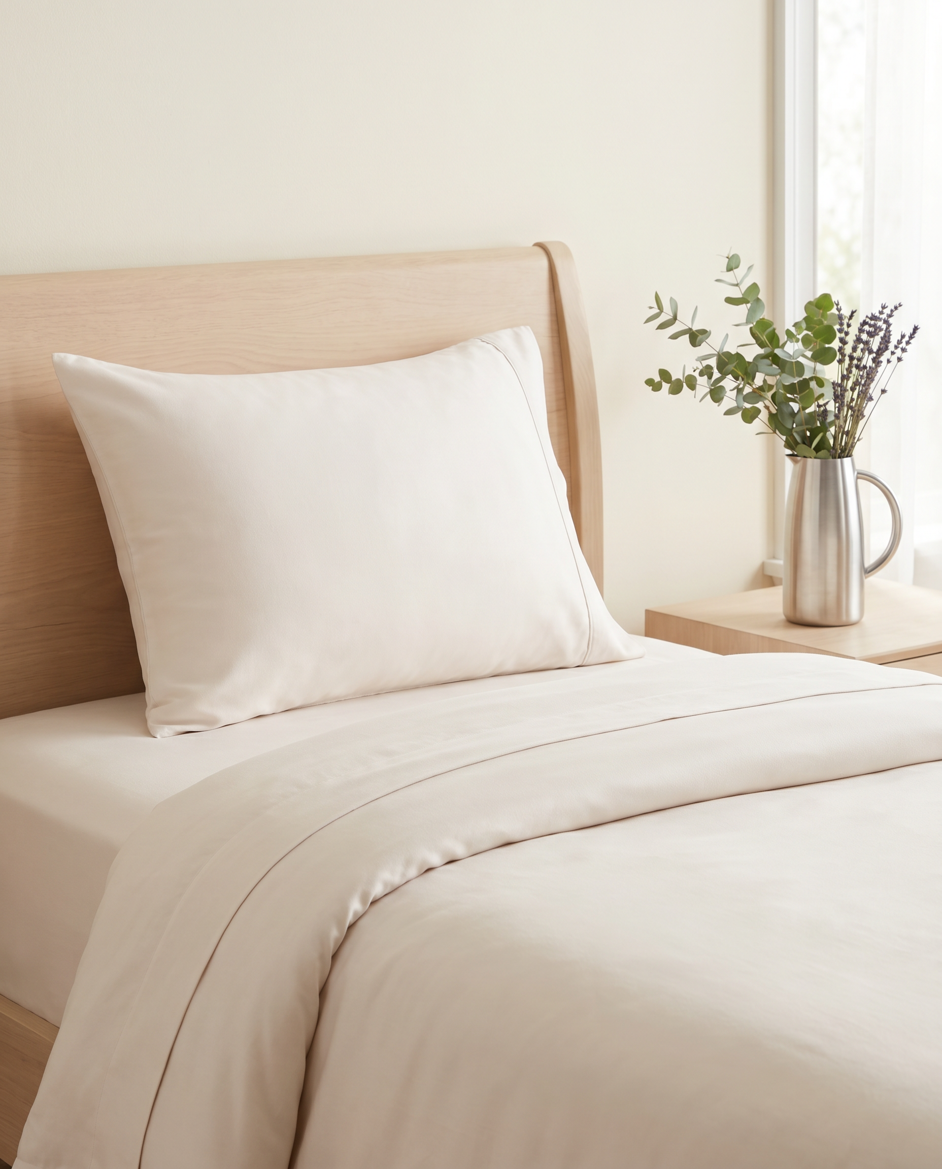 Soft-white Lyocell bedding with fresh eucalyptus and lavender